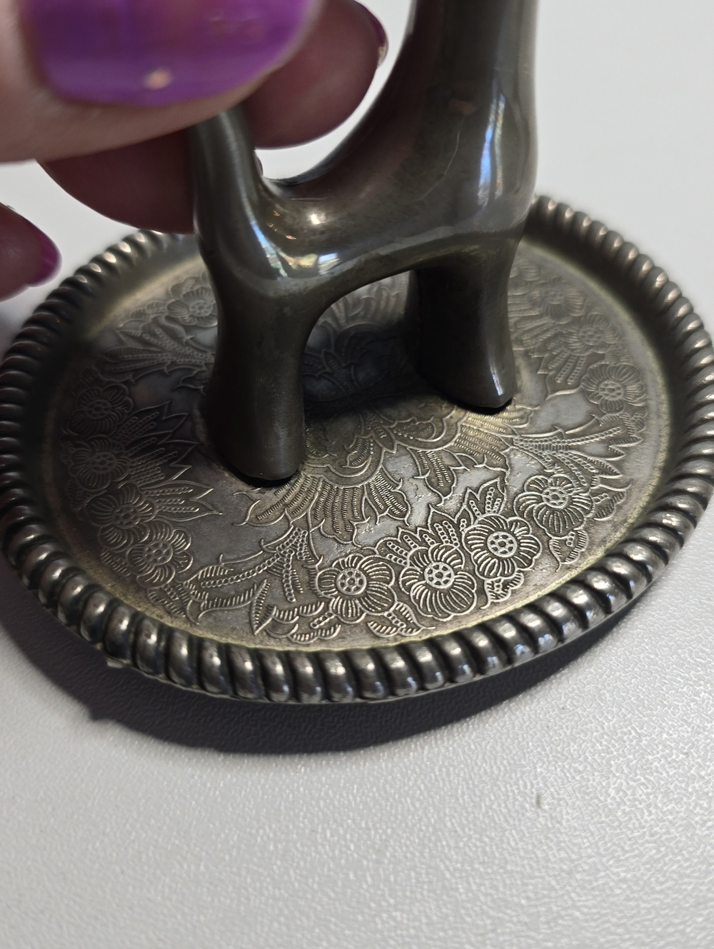 Vintage Interpur Pewter? Silverplate? Giraffe Ring Holder Hong Kong READ - Picture 7 of 8